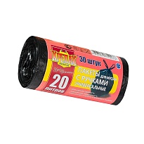 Мешки для мусора 20 л, с ручками, черные, в рулоне 30 шт., ПНД, 10 мкм, 550х440 мм, Крепак, 4607075710276 в Усть-Куте