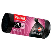 Мешки для мусора 60 л, черные, в рулоне 20 шт., ПНД, 7,4 мкм, 720х600 мм, PACLAN, 600820 в Усть-Куте