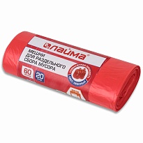 Мешки для мусора 60 л, красный, в рулоне 20 шт., ПНД, 10 мкм, 680х580 мм, LAIMA, 606702 в Усть-Куте