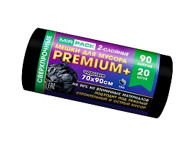 Мешки для мусора 90 л, черные, в рулоне 20 шт., ПВД, 40 мкм, 900х700 мм, PREMIUM+, 904120 в Усть-Куте