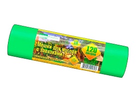 Мешки для мусора 120 л, с завязками, зеленые, в рулоне 10 шт., ПНД, 15 мкм, 800х750 мм, VIP, Z12010green в Усть-Куте