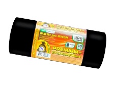 Мешки для мусора 300 л, черные, в рулоне 10 шт., ПВД 70 мкм, 1400х1000 мм, PREMIUM+, 30010160