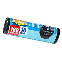 Мешки для мусора 180 л, с ушками, черные, в рулоне 10 шт., ПНД, 20 мкм, 1150х800 мм, Крепак, 4607075710498 в Усть-Куте