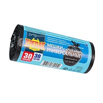 Мешки для мусора 30 л, с ушками, черные, в рулоне 30 шт., ПНД, 9 мкм, 600х500 мм, Крепак, 4607075710450 в Усть-Куте