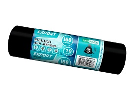 Мешки для мусора 160 л, ароматизированные, черные, в рулоне 10 шт., ПВД, 80 мкм, 1100х930 мм, EXPORT, exp16010142 в Усть-Куте