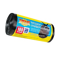 Мешки для мусора 180 л, черные, в рулоне 30 шт., ПНД, 20 мкм, 1150х800 мм, Крепак, 4607075710139 в Усть-Куте