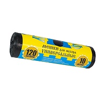 Мешки для мусора 120 л, с ушками, черные, в рулоне 10 шт., ПНД, 13 мкм, 1050х680 мм, Крепакоф, 4607075710252 в Усть-Куте