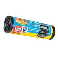 Мешки для мусора 180 л, черные, в рулоне 10 шт., ПНД, 20 мкм, 1150х800 мм, Крепак, 4607075710481 в Усть-Куте