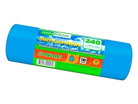 Мешки для мусора 240 л, ароматизированные, синие, в рулоне 10 шт., ПВД 30 мкм, 1300х930 мм, STANDART, 24010661 в Усть-Куте