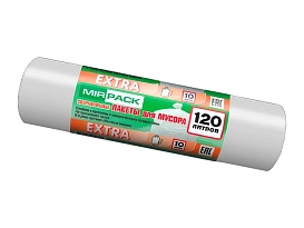 Мешки для мусора 120 л, белые, в рулоне 10 шт., ПНД, 14 мкм, 1100х700 мм, EXTRA, ex1201803 в Усть-Куте