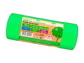 Мешки для мусора 180 л, ароматизированные, биоразлагаемые, зеленые, в рулоне 10 шт., ПВД, 40 мкм, 1300х930 мм, PURE ECOLOGY, bio1801081 в Усть-Куте