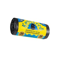 Мешки для мусора 30 л, с ушками, черные, в рулоне 30 шт., ПНД, 8 мкм, 580х460 мм, Крепакоф, 4607075710238 в Усть-Куте
